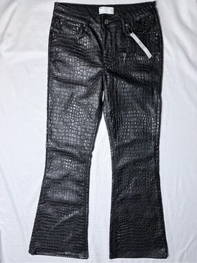 ASOS DESIGN Black Croc Embossed Faux Leather Flare Pants Women’s US 10 NWT